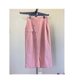 Chic Pink Button-Detail Midi Skirt. Midi Length